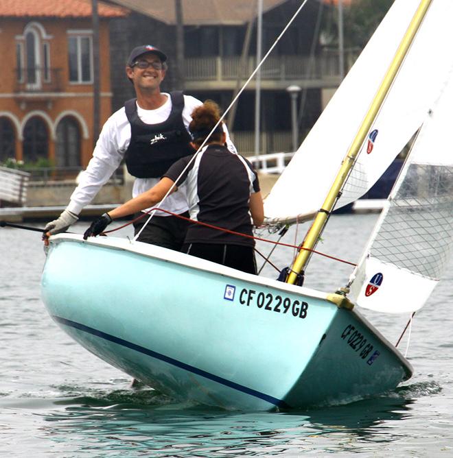 Smile time! Shown winning Race four, Kevin Thomas and crew Amanda Wayne lead the Gold fleet after six races © Rich Roberts